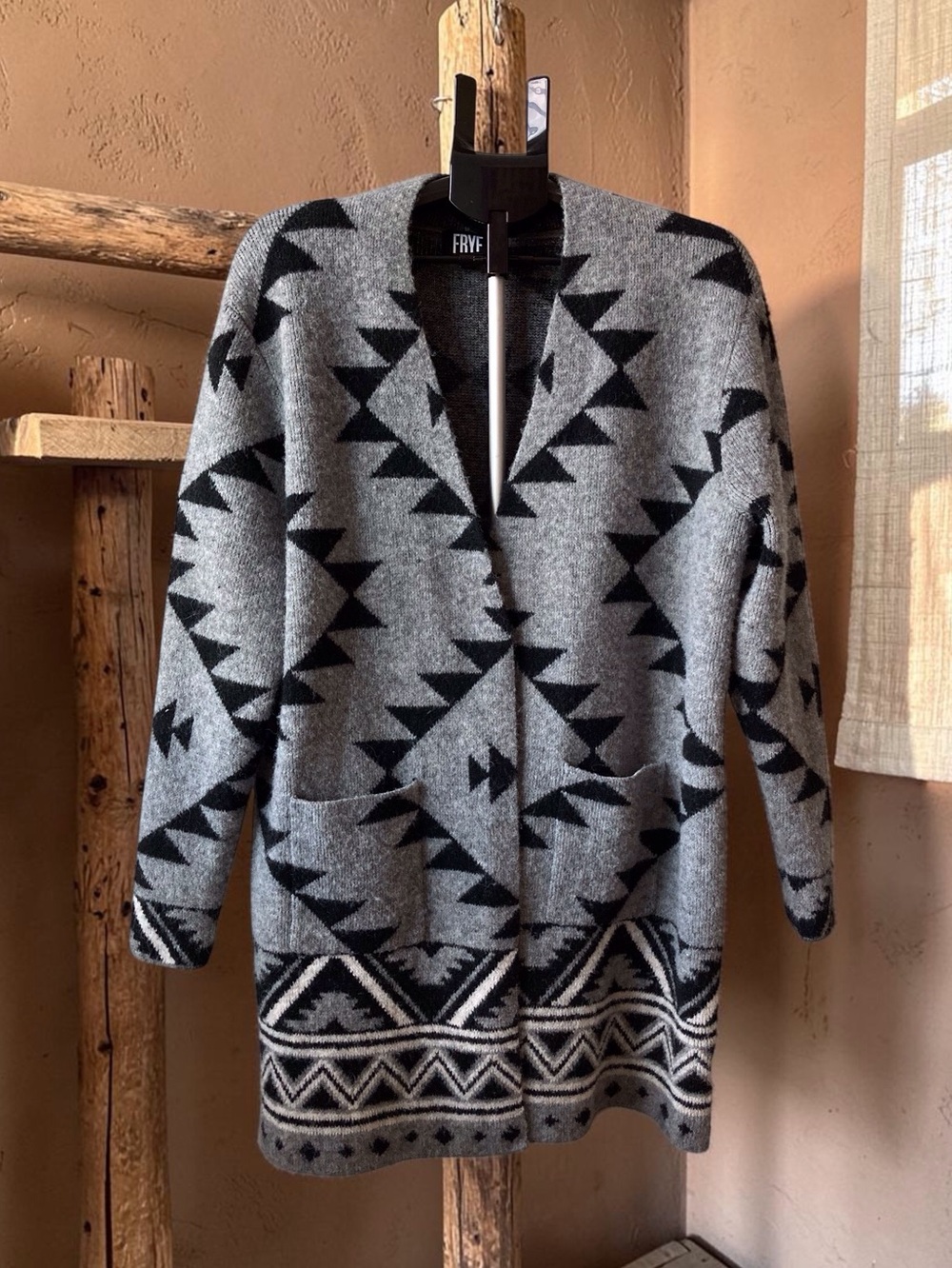 FRYE XL Southwestern Aztec Long Cardigan Sweater Coat Western